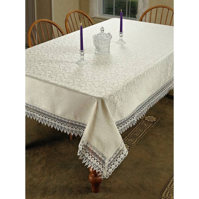 Violet Linen Flower Bow Vintage Lace Pattern Tablecloths - 60" X 84" - Beige