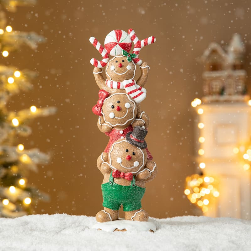 Glitzhome Resin Christmas Gingerbread Figurines Xmas Table Decor for Party Mantel Shelf Sitter
