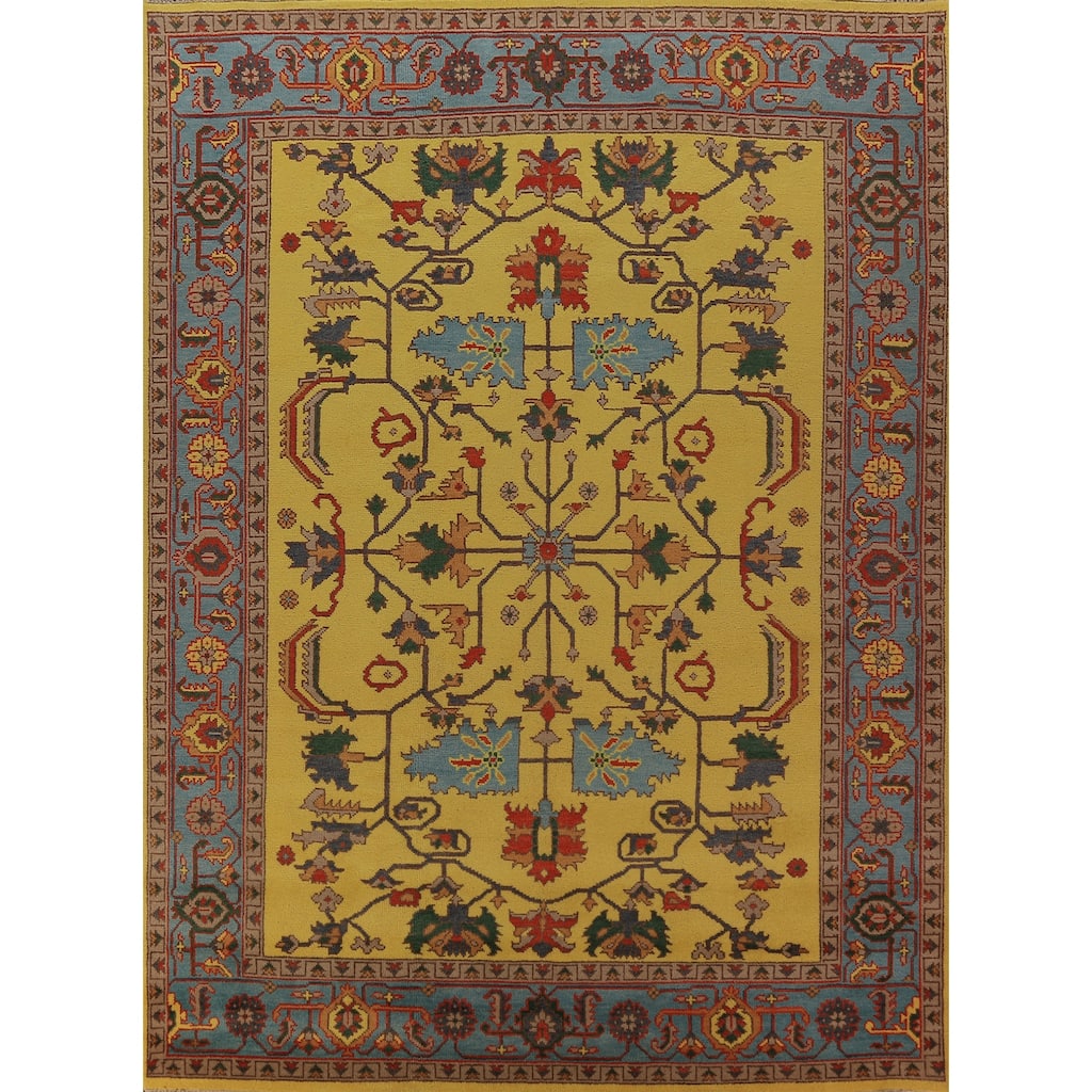 Yellow Oushak Indian Area Rug Hand-Knotted Wool Carpet - 8'10"x 11'10"