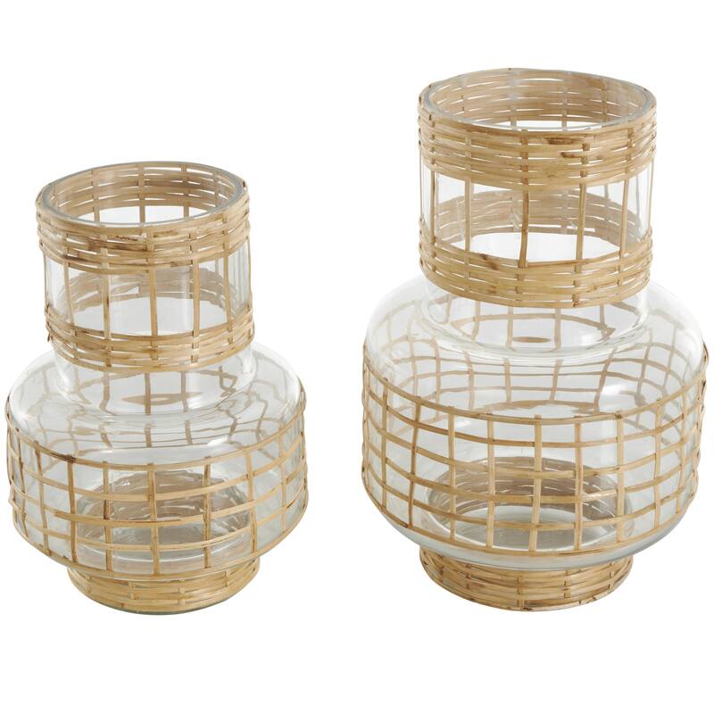 Glass Handmade Rattan Wrapped Decorative Vase - Set of 2 Clear - Roche River Decor - Clear - 12", 9"H