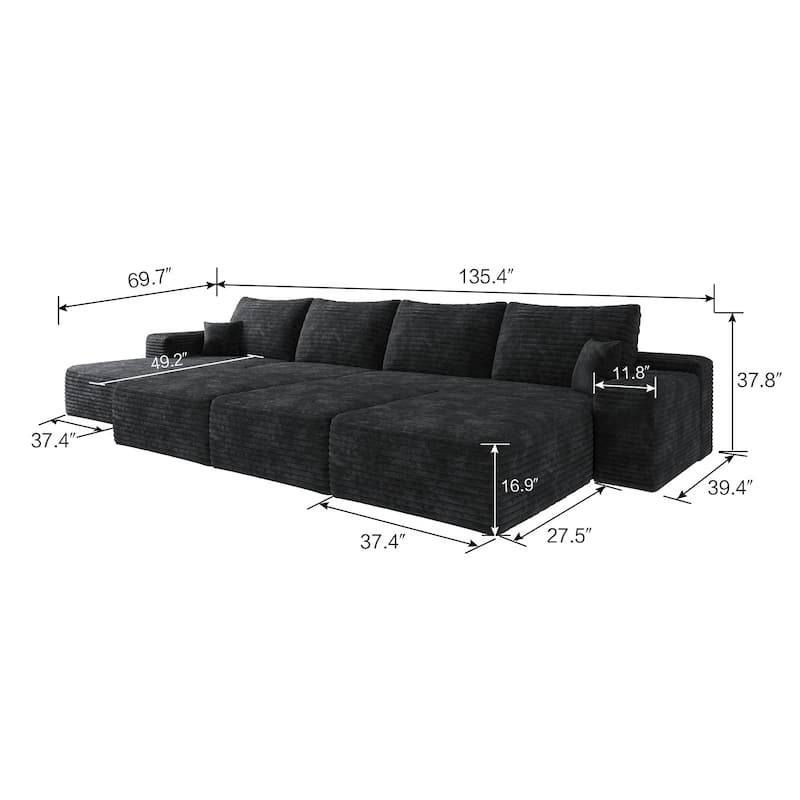 135.4-in Casual Black 4 -seater Left Reclining Sectional - 8' x 10'