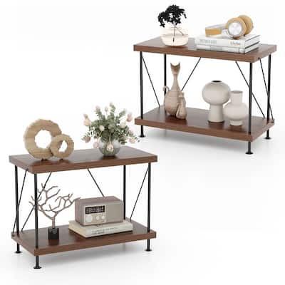 Gymax 2PCS 2-Tier Multipurpose Display Rack Freestanding Bookshelf w/