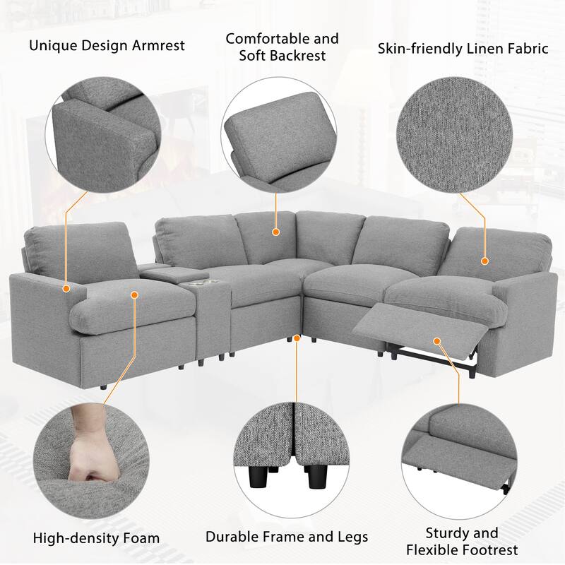 Modern L Shaped Reclining Sectional Sofa with Power Recliners and USB Ports and Storage for Living Rooms or Apartments