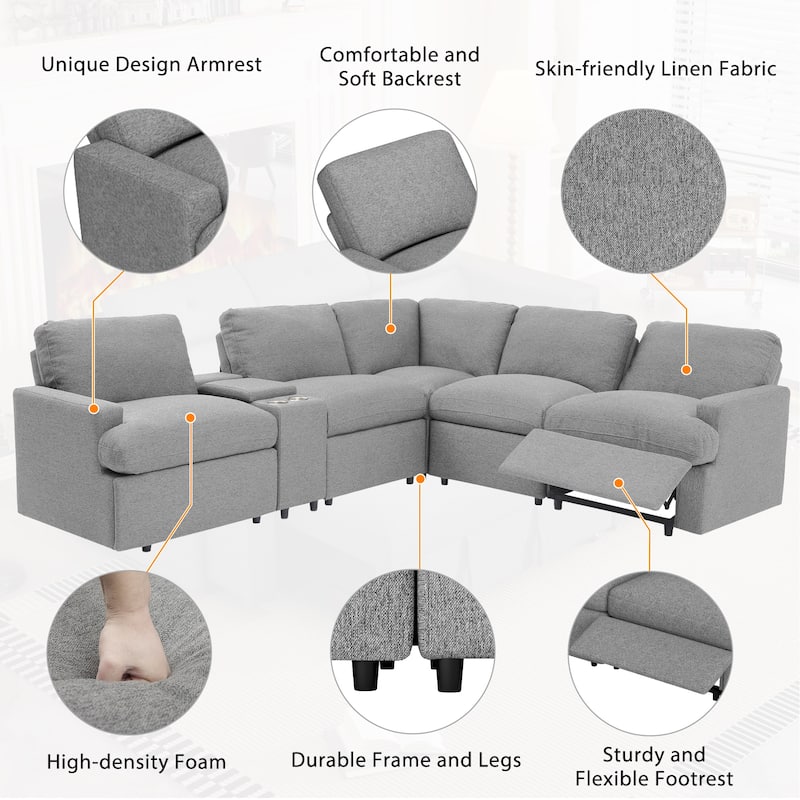 Roomfitters Power Recliner Corner Sofa with Storage Box, Cup Holders, USB Ports, and Power Socket, Perfect for Home Theater
