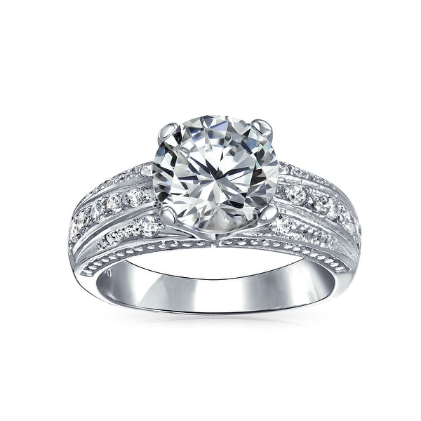 Vintage Style 3CT Round Brilliant Cut AAA CZ Solitaire Engagement Ring. Opens flyout.