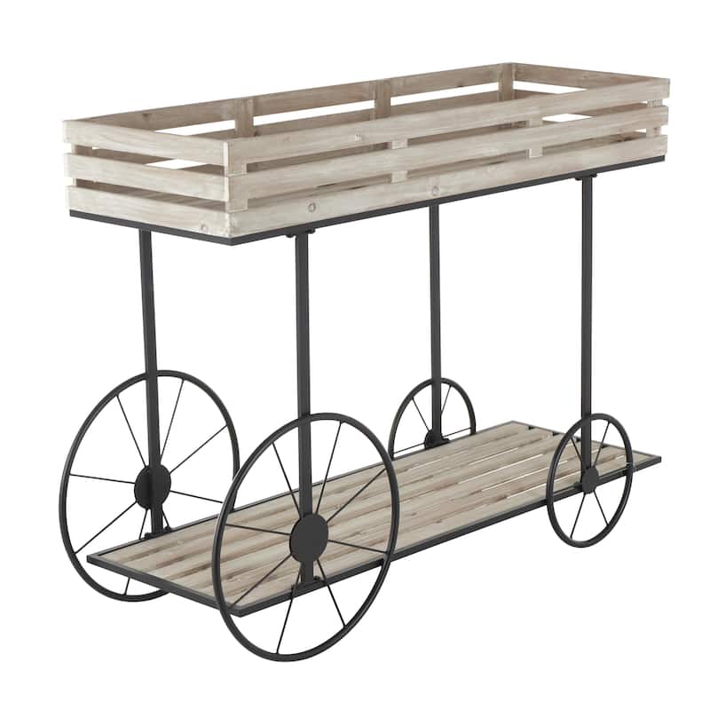 Wood Wheelbarrow 1 Shelf Indoor Plantstand - Cream - Roche River Decor