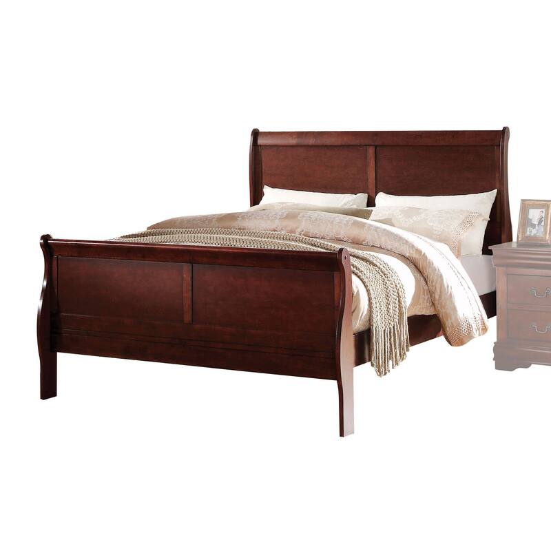 Twin Size Wood Sleigh Bed with Brushed Nickel Hardware - Cherry