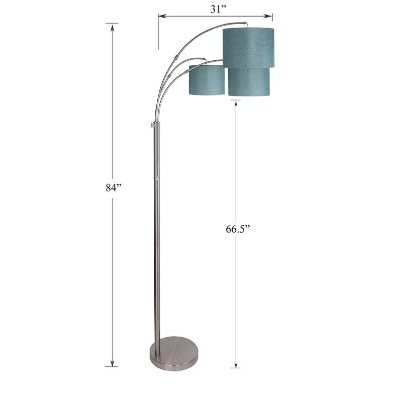 84" Metal Floor Lamp with Three Lights & Linen Shades