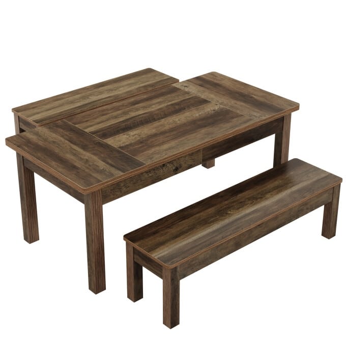 Farmhouse Dining Table Set for 4-6, Kitchen Table with 2 Benches