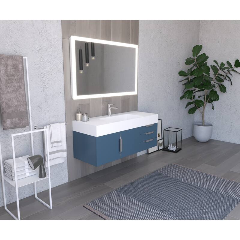 Amazon 48" Wall Mounted Bathroom Vanity Set with White Solid Surface Top