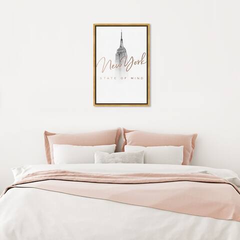 Oliver Gal 'New York State of Mind Rose Gold' Cities and Skylines Wall Art Framed Canvas Print - Pink, White