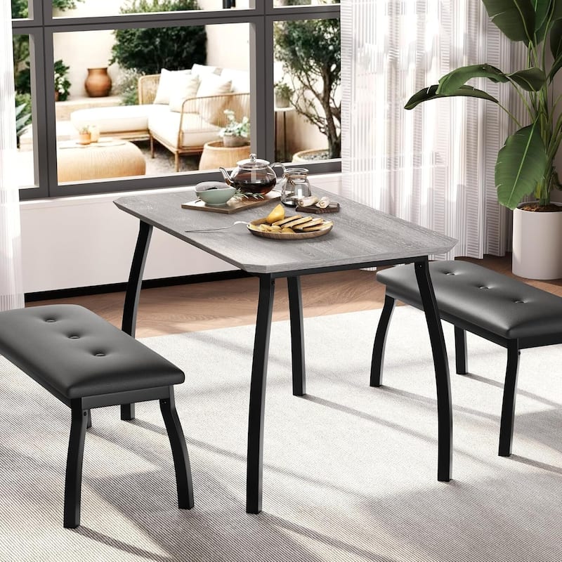 43.3" Kitchen Dining Table Set with 2 Upholstered Benches for Home Kitchen Dining - Grey