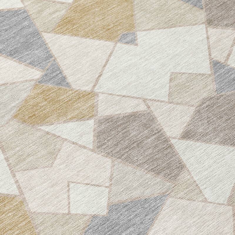 Machine Washable Indoor/ Outdoor Modern Mosaic Chantille Rug