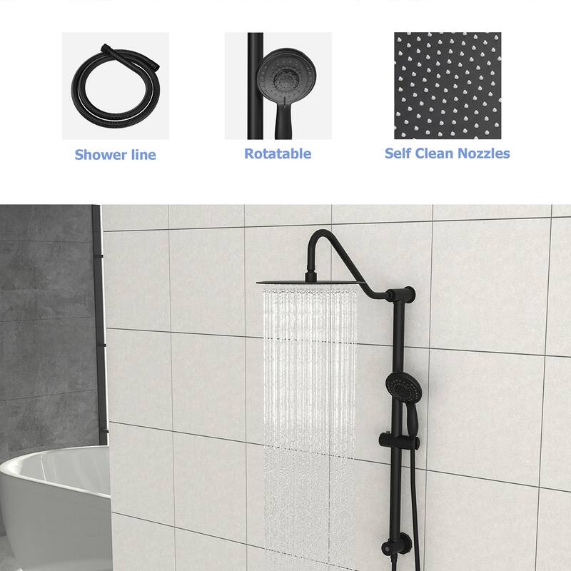Topcraft Wall Mount 10-Inch Rain Showerhead with Multi-Function Handheld Showerhead