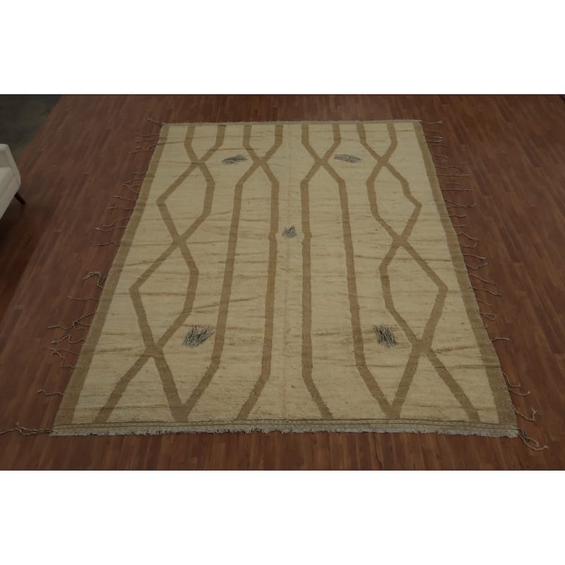 Hand Knotted Oriental 100% Wool Carpet Modern Geometric Beige & Ivories Moroccan Area Rug - 13' 10'' X 10' 2''