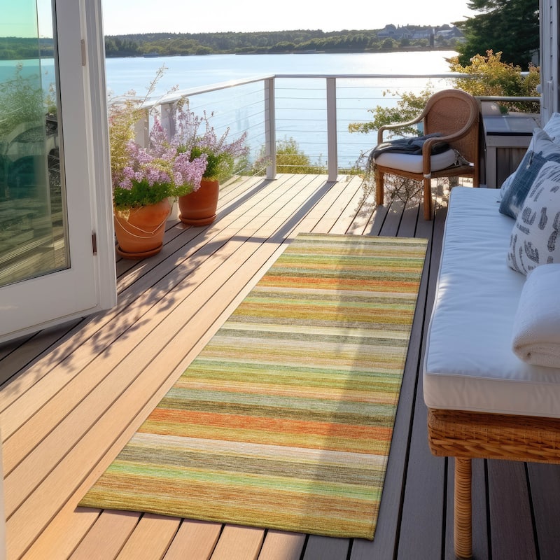 Machine Washable Indoor/ Outdoor Ombre Stripes Chantille Rug - Aloe - 2'3" x 7'6"