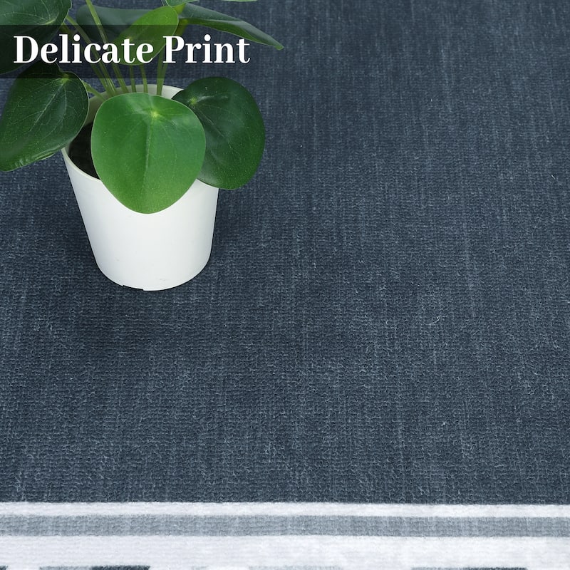 Modern Bordered Area Rugs for Living Room Bedroom Low Pile Non-Slip Rug Carpet
