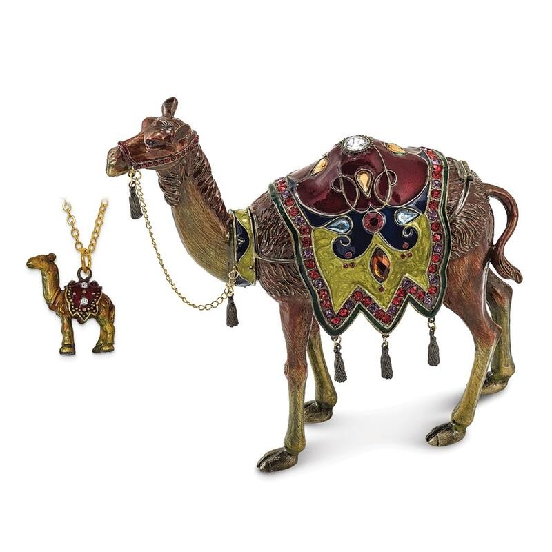 Curata Pewter Crystals Gold-Tone Enameled Ali Prince of The Desert Large Camel Trinket Box on 18 Inch Necklace