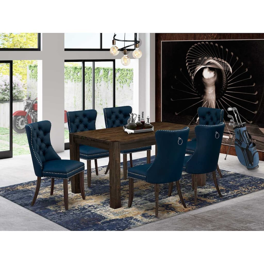 HomeStock 7-Piece Rectangle Distressed Jacobean Finish Solid Wood Top Dining Table with 6 Chairs