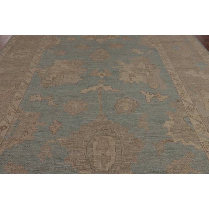 Light Blue Oushak Turkish Rug Hand-Knotted Wool Carpet - 9'0"x 11'10"