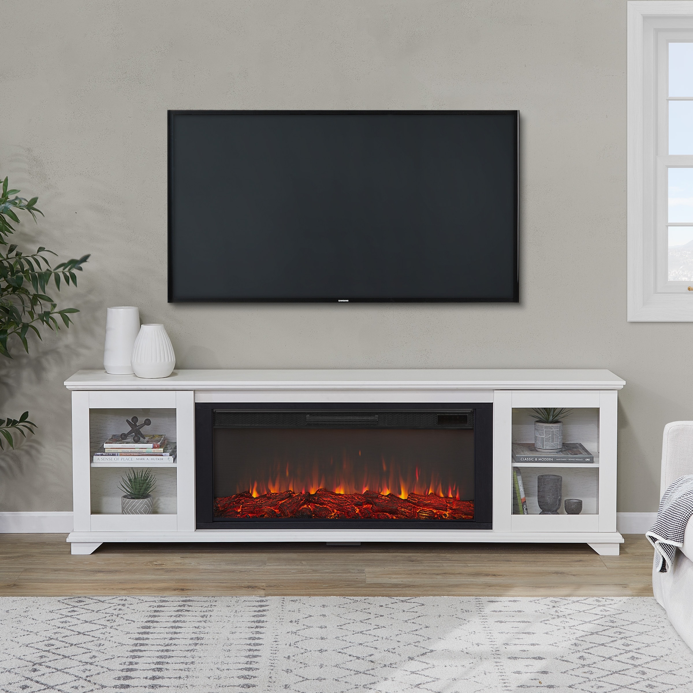 Real Flame Benjamin Electric Landscape TV Stand Fireplace 81"