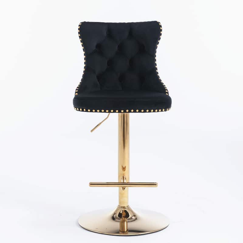 Golden Swivel Velvet Barstools Adjusatble Seat Height from 25-33 Inch,Upholstered Bar Stools with Backs Set of 2