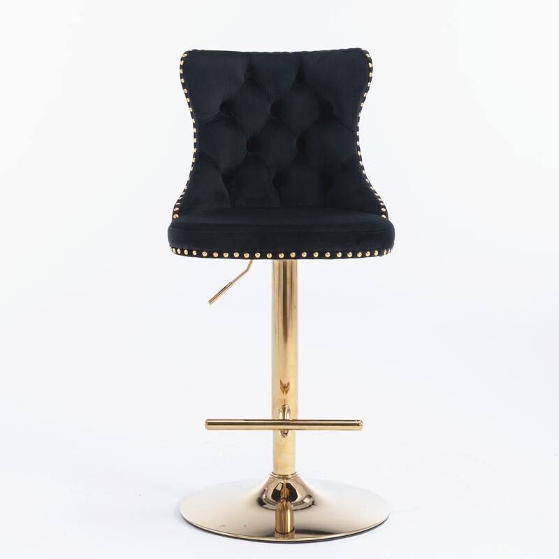 Set of 2 Swivel Velvet Bar Stools with Adjustable Height