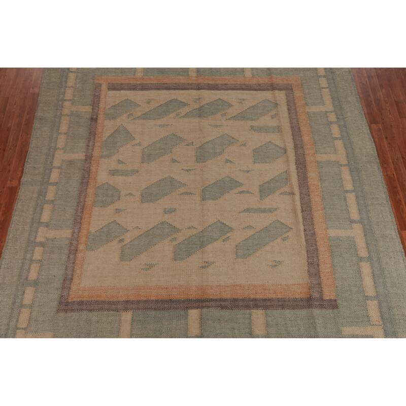 Hand Woven Oriental 100% Jute Carpet Southwestern Modern Beige & Ivories Kilim Area Rug - 11' 4'' X 9' 3''