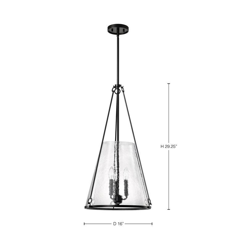 Valentine Large Pendant Black Finish Hammered Glass