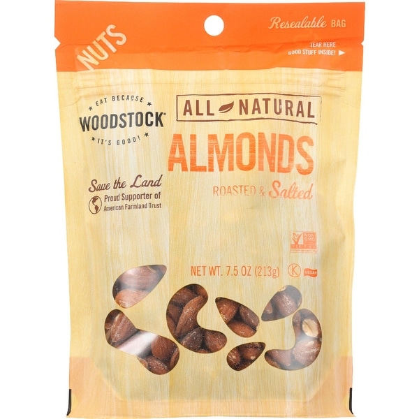 Woodstock Almonds - Whole - Roasted - Salted - Case of 8 - 7.5 oz.