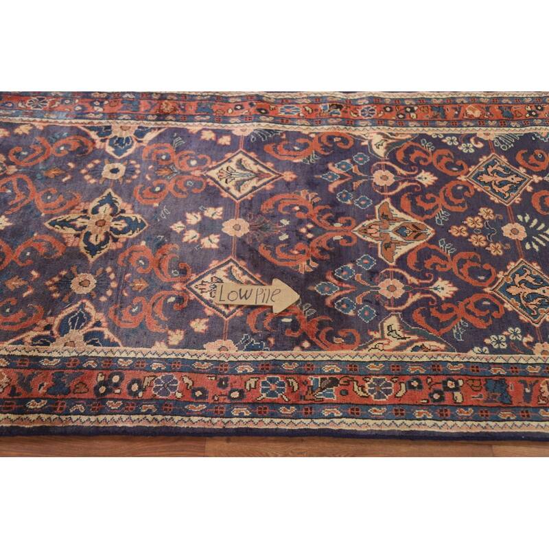 Hand Knotted Oriental 100% Wool Carpet Traditional Geometric Navy Blue & Blues Mahal Runner Rug - 10' 8'' X 3' 5''
