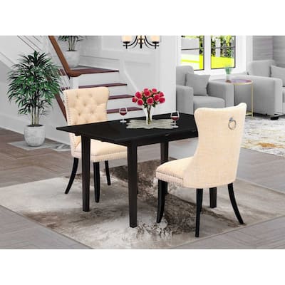 HomeStock 3-Pc Black Finish Rectangular Solid Wood Top with Butterfly Leaf Dining Table Set