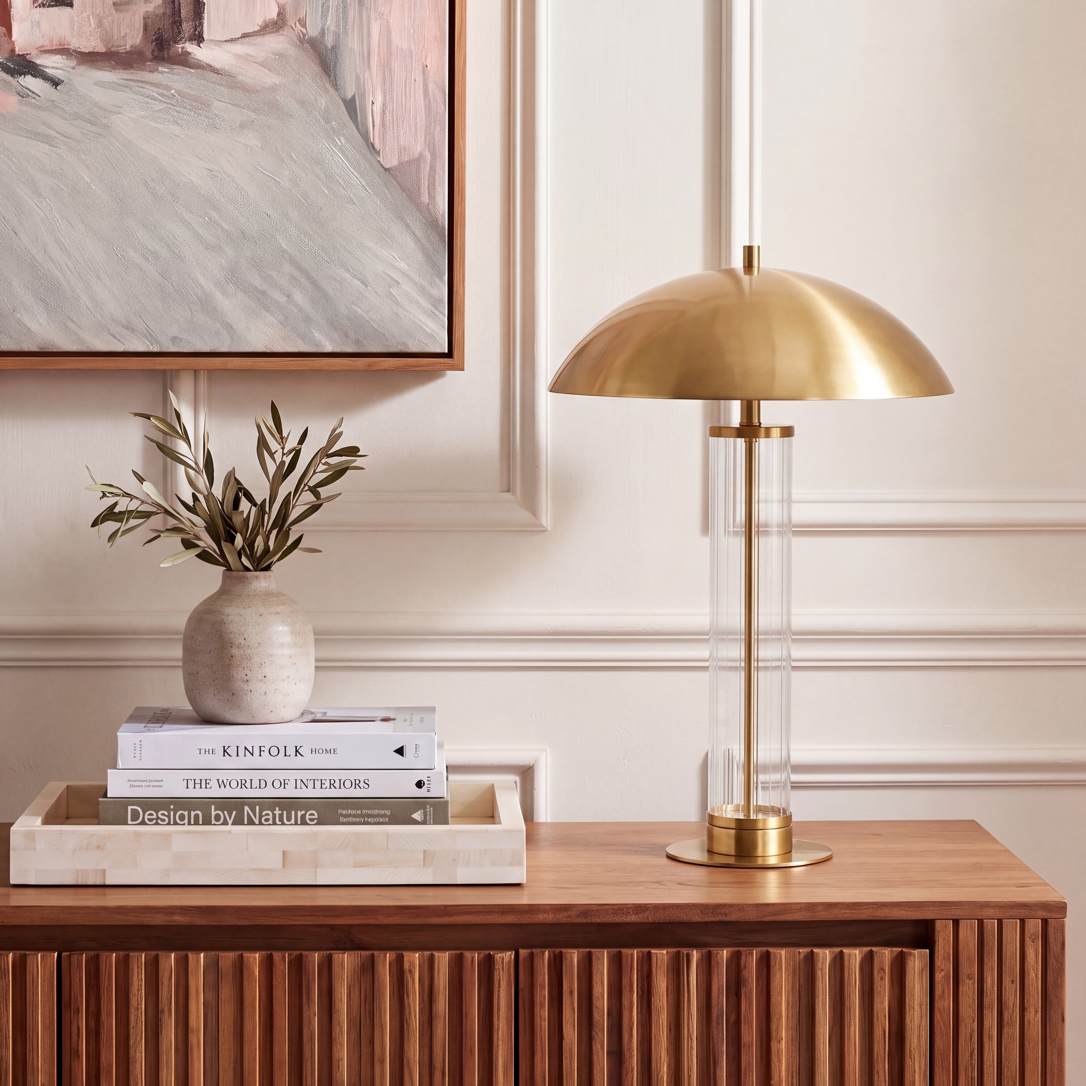 SAFAVIEH Lighting Tylar Glam Glass Table Lamp, 24-Inch, Brass-tone - 15"W x 15"D x 24"H