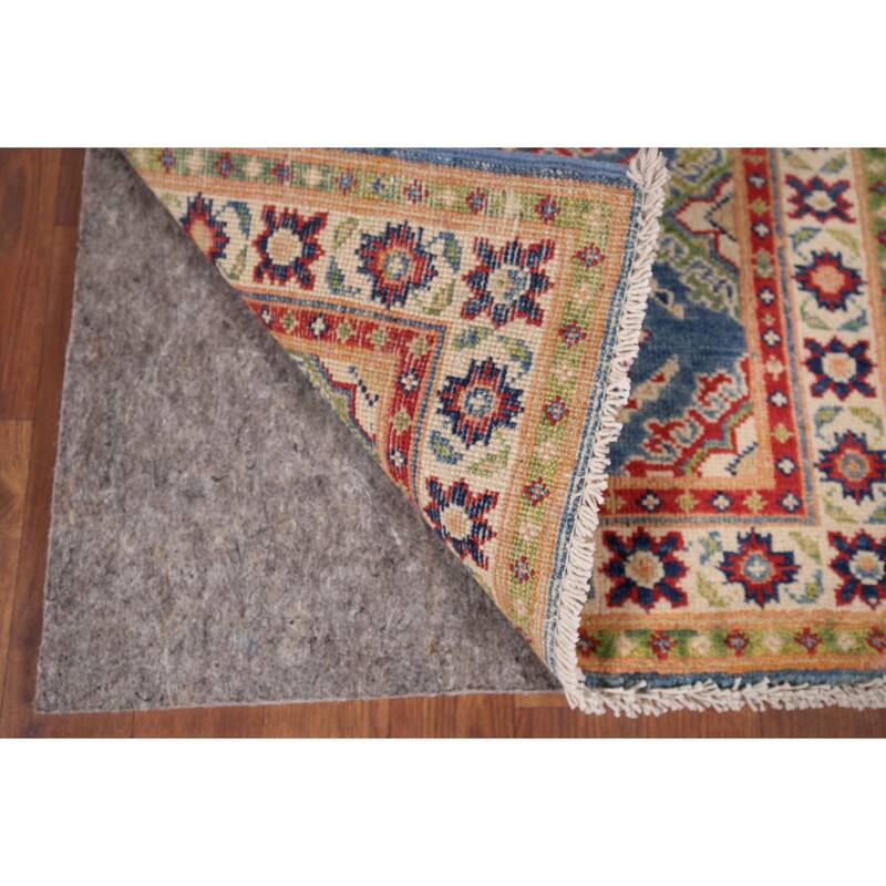 Blue Geometric Kazak Rug Handmade Oriental Wool Carpet - 2'1" x 2'10"
