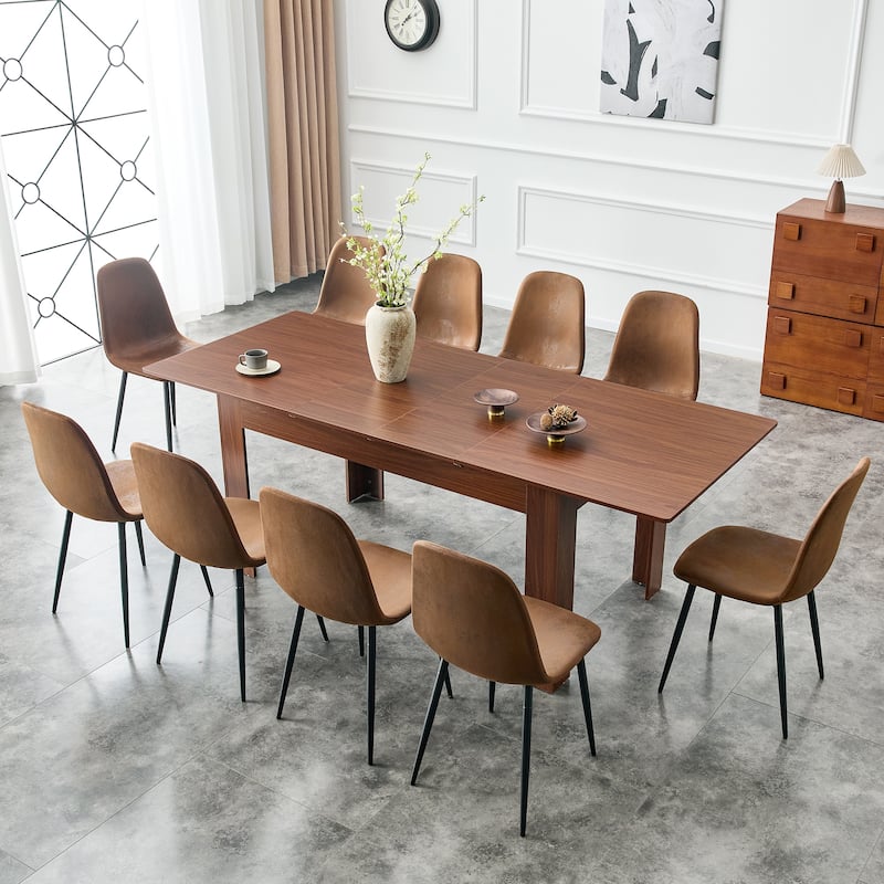 Modern Expandable Walnut Dining Table with Double Drop Leaves Space Saving Rectangular Kitchen Table for Small or Large Spaces