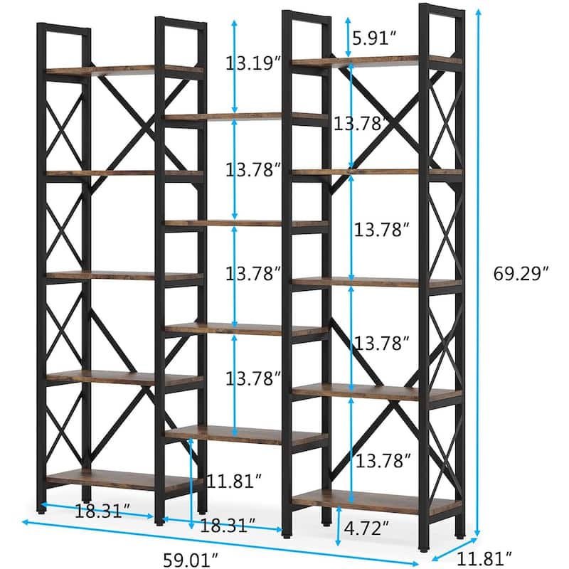 Large Triple Wide 5-Shelf Etagere Bookcase