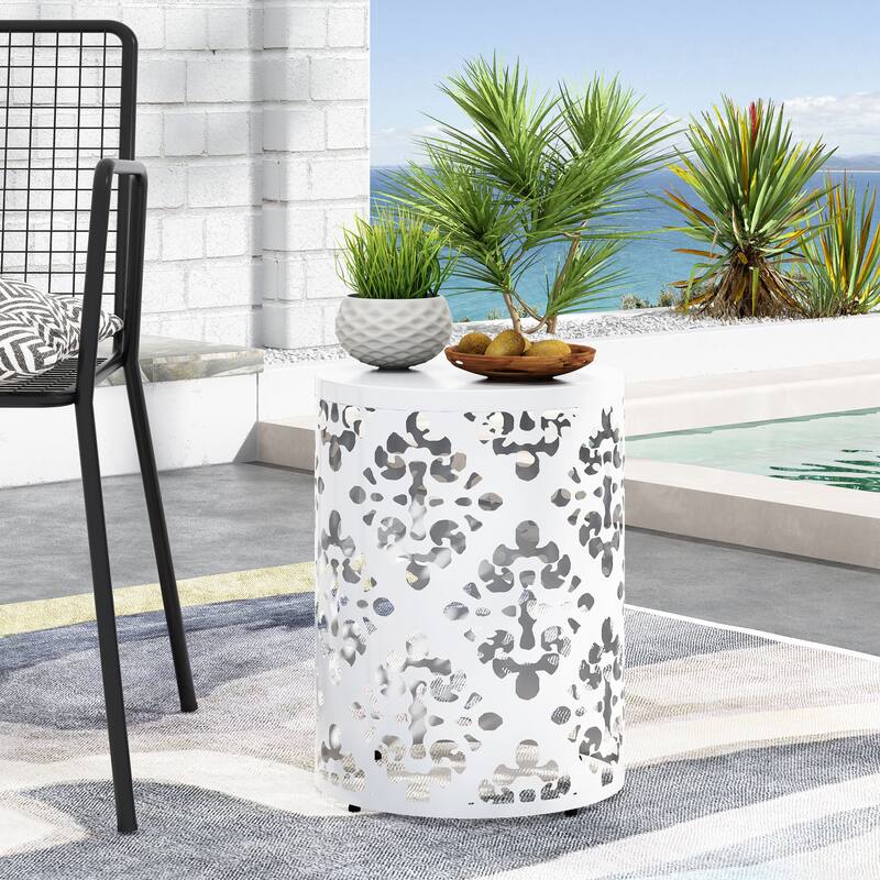 Mathena Outdoor Outdoor Metal Side Table by Christopher Knight Home - White