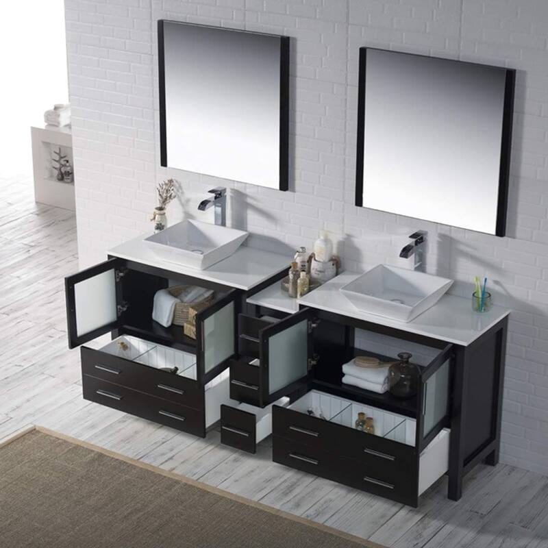 Blossom Sydney 84" Double Sink Vanity with Side Cabinets & Mirrors