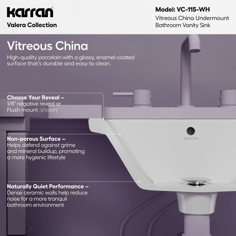 Karran 16-3/4" Undermount Vitreous China Bathroom Sink In White