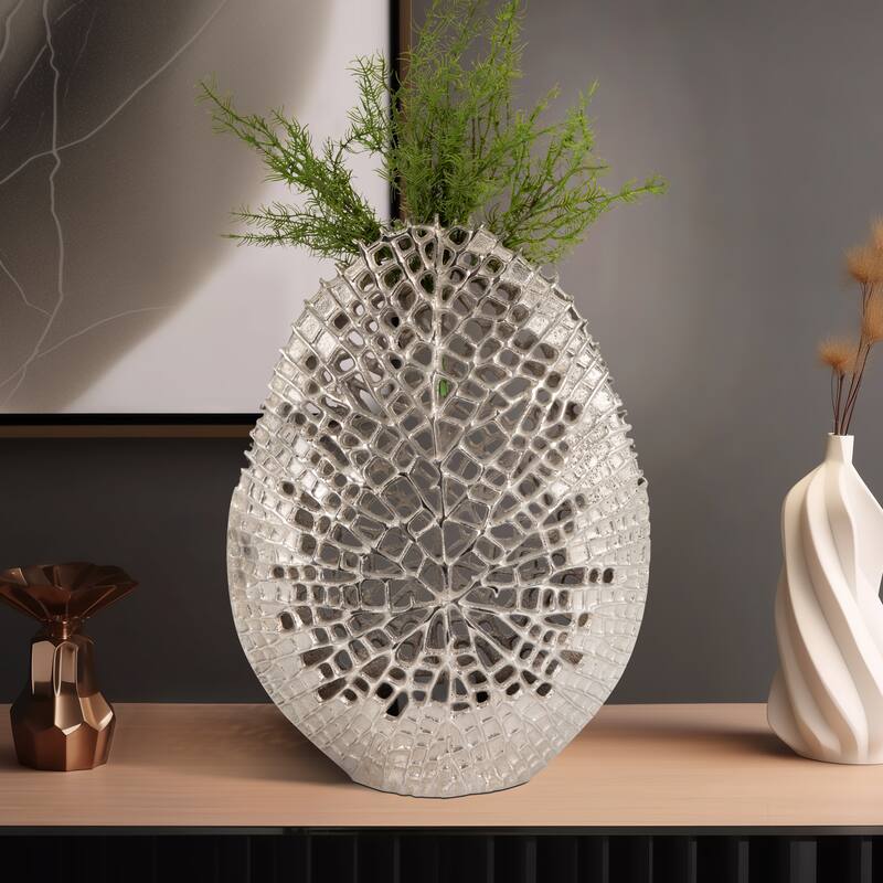 Sagebrook Home Aluminum Vase - Elevate Your Space With Elegant Decor - Cut-out Silver - 14" x 6" x 18"