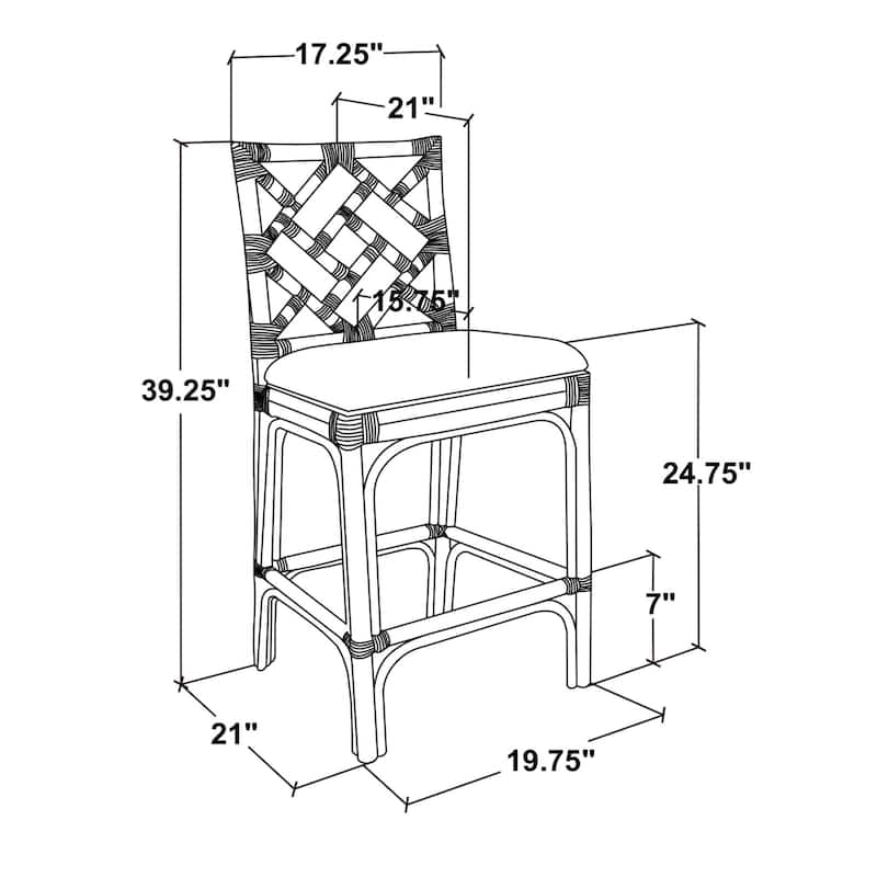 Natural Rattan Handmade Chippendale Single Cushioned Bar Stool by East at Main
