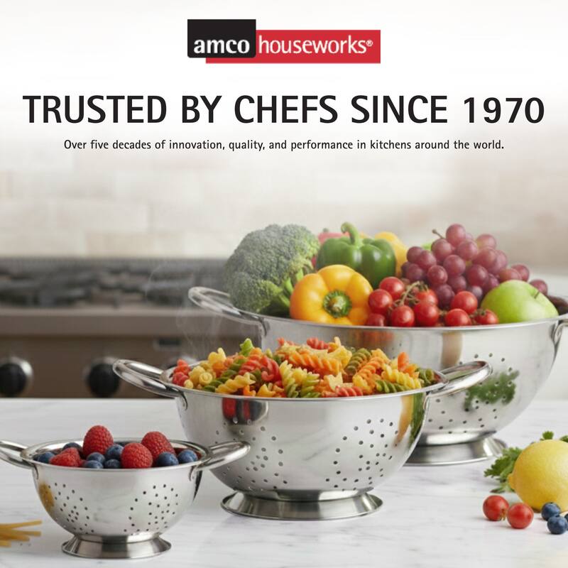 Amco 3-Piece Stainless Steel Colander Set - 1.5, 3, 5 Quart - 1.5, 3, 5 Quart
