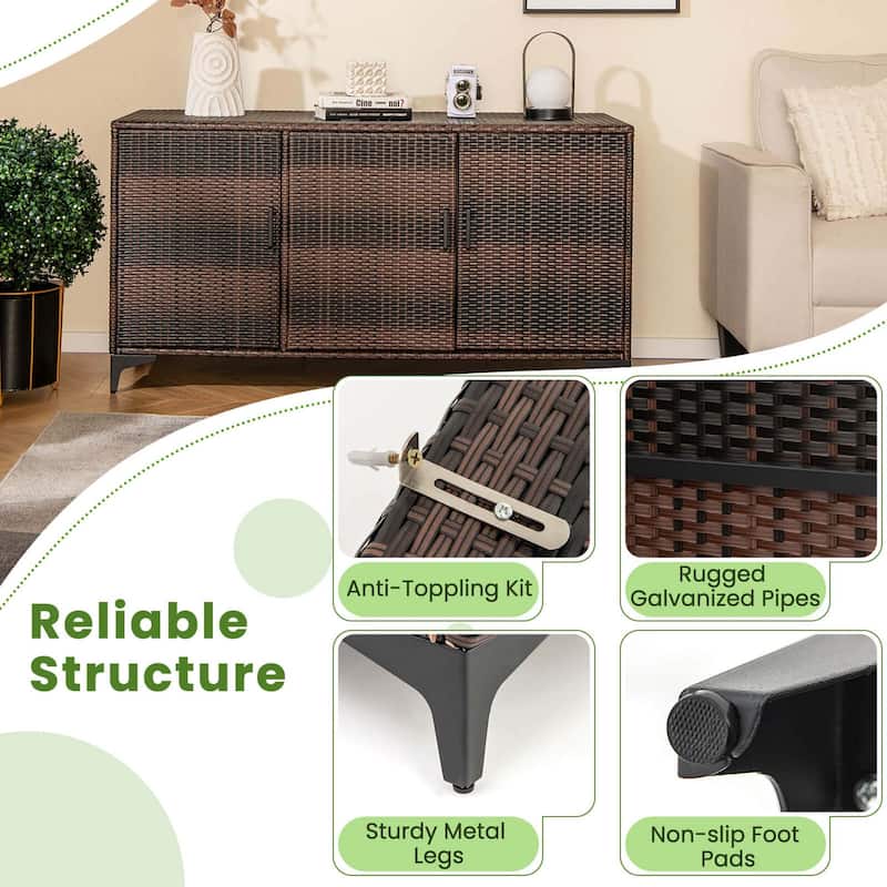 Outdoor Storage Box Wicker Rattan Patio Storage Cabinet