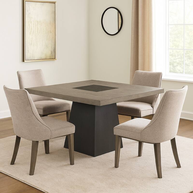 Ager Dining Table, 54 Inch Top in Oak and Walnut Brown, Pedestal Base - Oak Brown, Walnut Brown