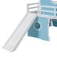 preview thumbnail 13 of 28, Full Size Loft Bed with Slide, Tent & Tower, Playhouse Design, Solid Wood Frame, Castle-Themed Bed for Kids, Blue