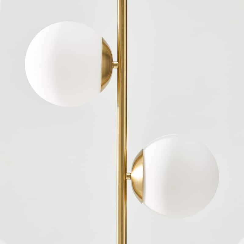 Brightech Sphere 65 in. Antique Brass Modern 2-Light LED Super Bright Floor Lamp with 2 Frosted White Glass Globe Shades