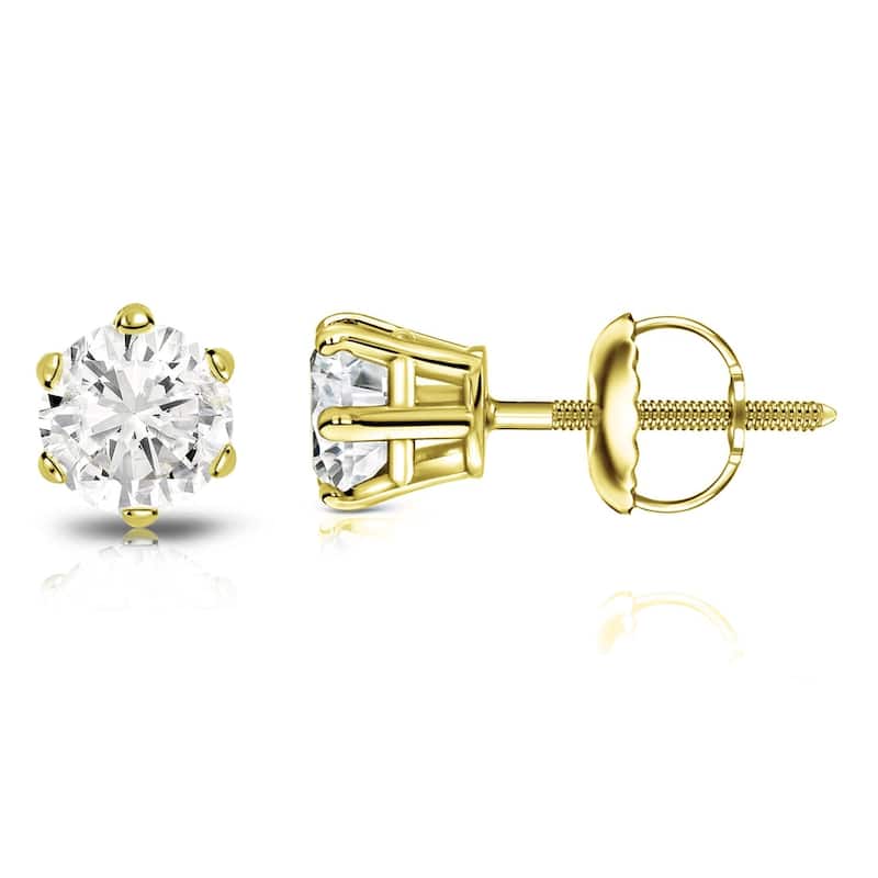 Auriya 1ctw Round Diamond Stud Earrings 14k Gold 6-Prong (J-K, I2-I3) - Yellow