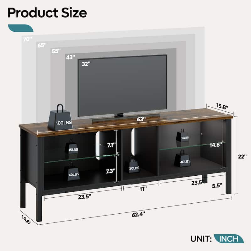 LED Entertainment Center with Shelves Gaming TV Stand for 70 inch TVs - 62 inches