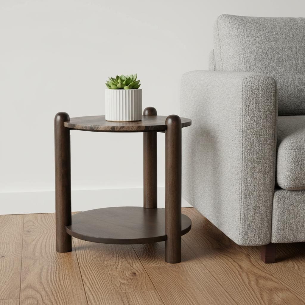 HomeRoots 26" Brown Marble And Solid Wood End Table With Shelf - 24.00 in. x 26.00 in. x 24.00 in.