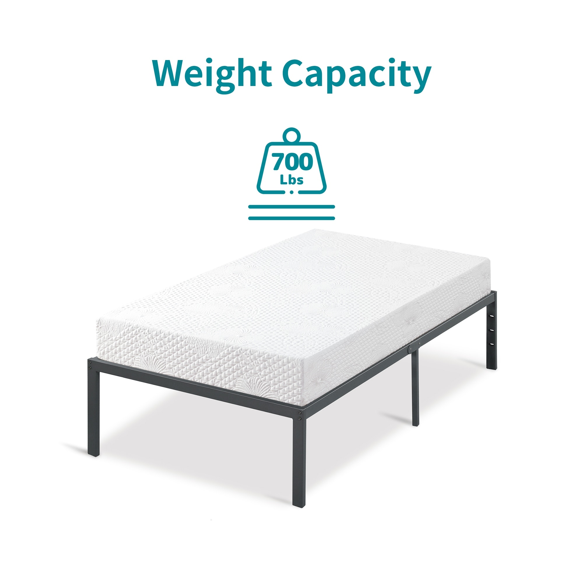 Sleeplanner 18 inch Modern Black Heavy Duty Metal Platform Bed